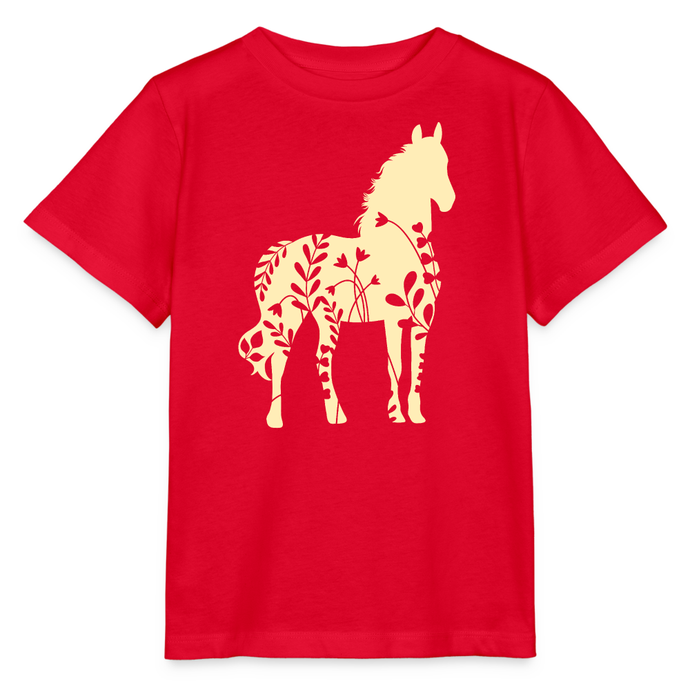 Gelbes Blumen Pferd - Kinder Bio T-Shirt - Rot