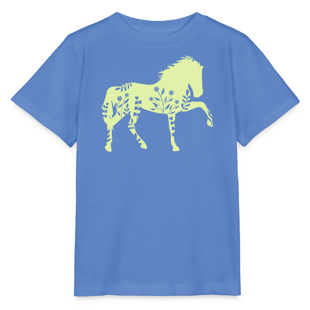 Grünes Blumen Pferd - Kinder Bio T-Shirt - Blau
