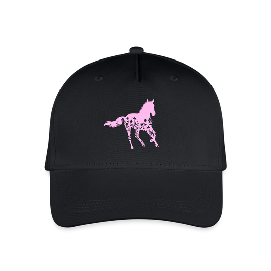 Rosa Blumen Pferd - Kinder Bio Basecap - Schwarz