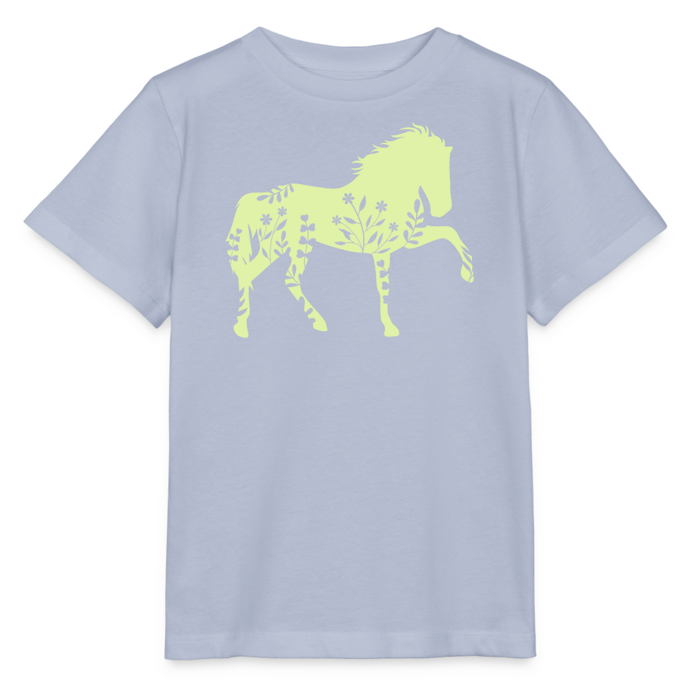 Grünes Blumen Pferd - Kinder Bio T-Shirt - Lavendel-Violett