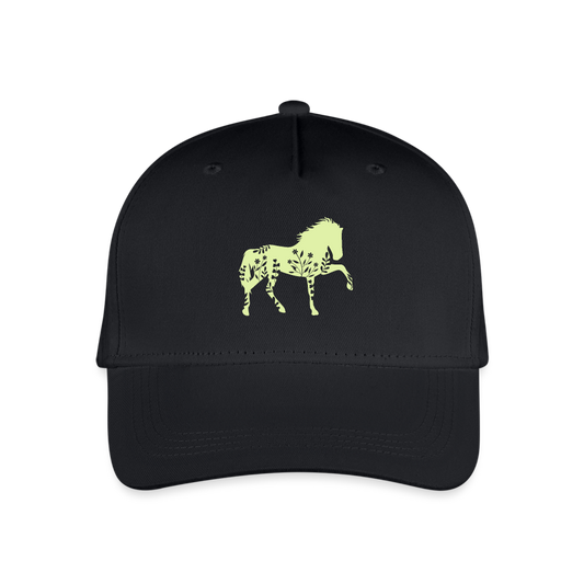 Grünes Blumen Pferd - Kinder Bio Basecap - Schwarz