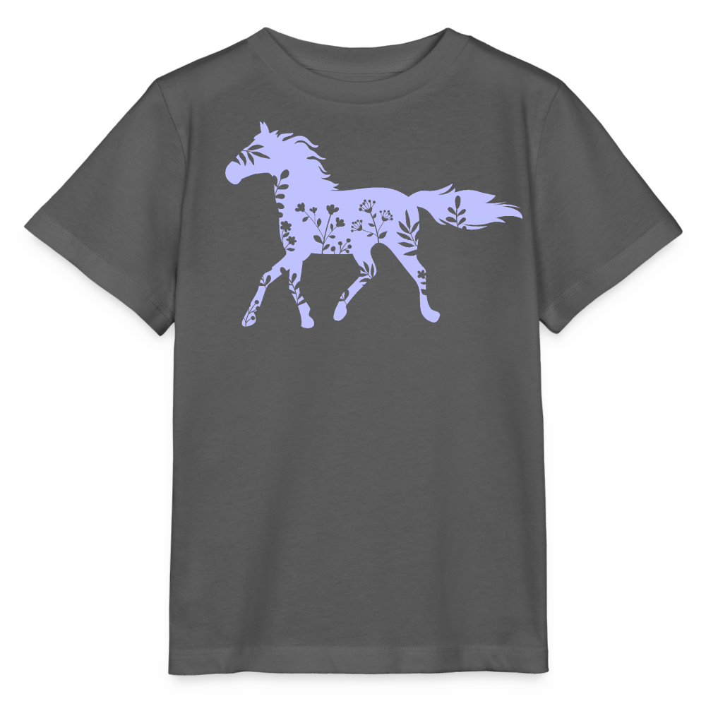 Lila Blumen Pferd - Kinder T-Shirt - Anthrazit
