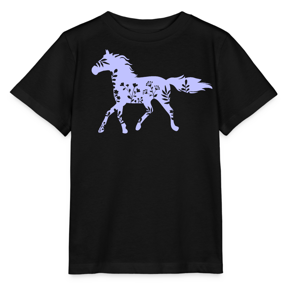 Lila Blumen Pferd - Kinder T-Shirt - Schwarz