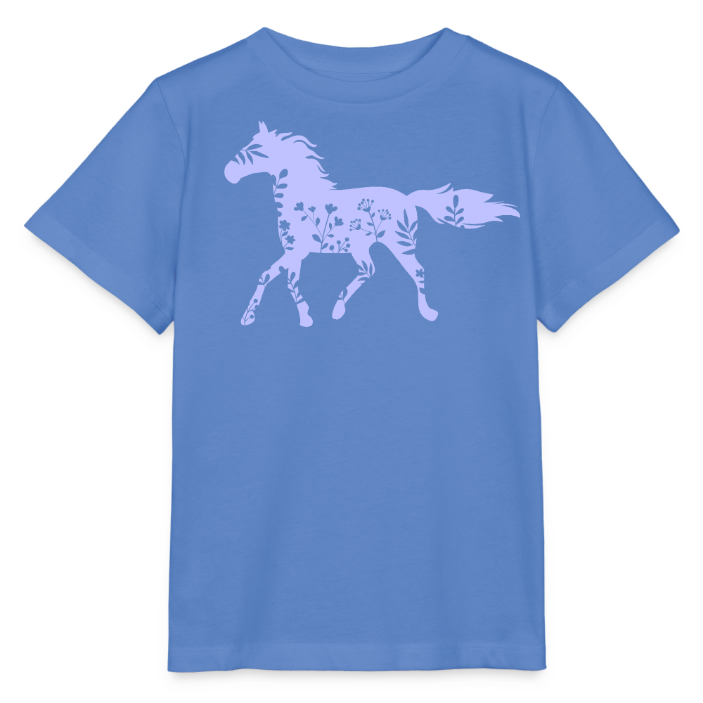Lila Blumen Pferd - Kinder T-Shirt - Blau