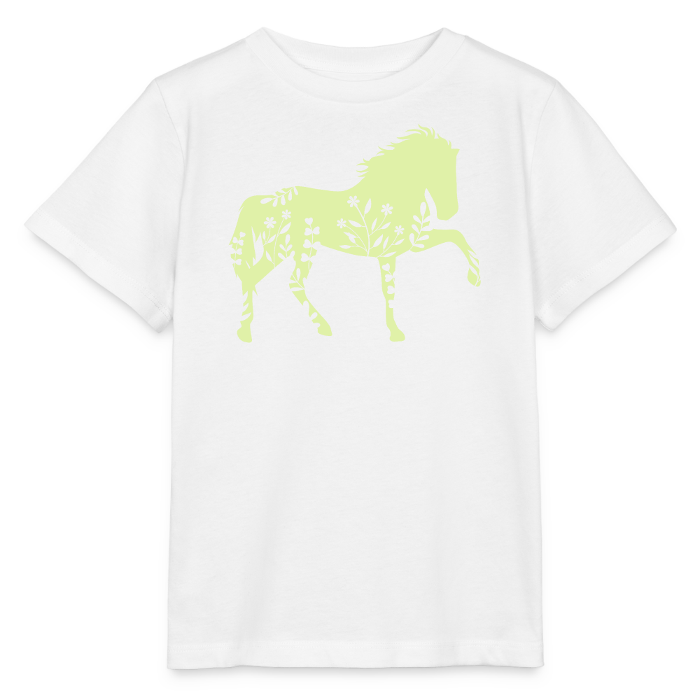 Grünes Blumen Pferd - Kinder Bio T-Shirt - Weiß