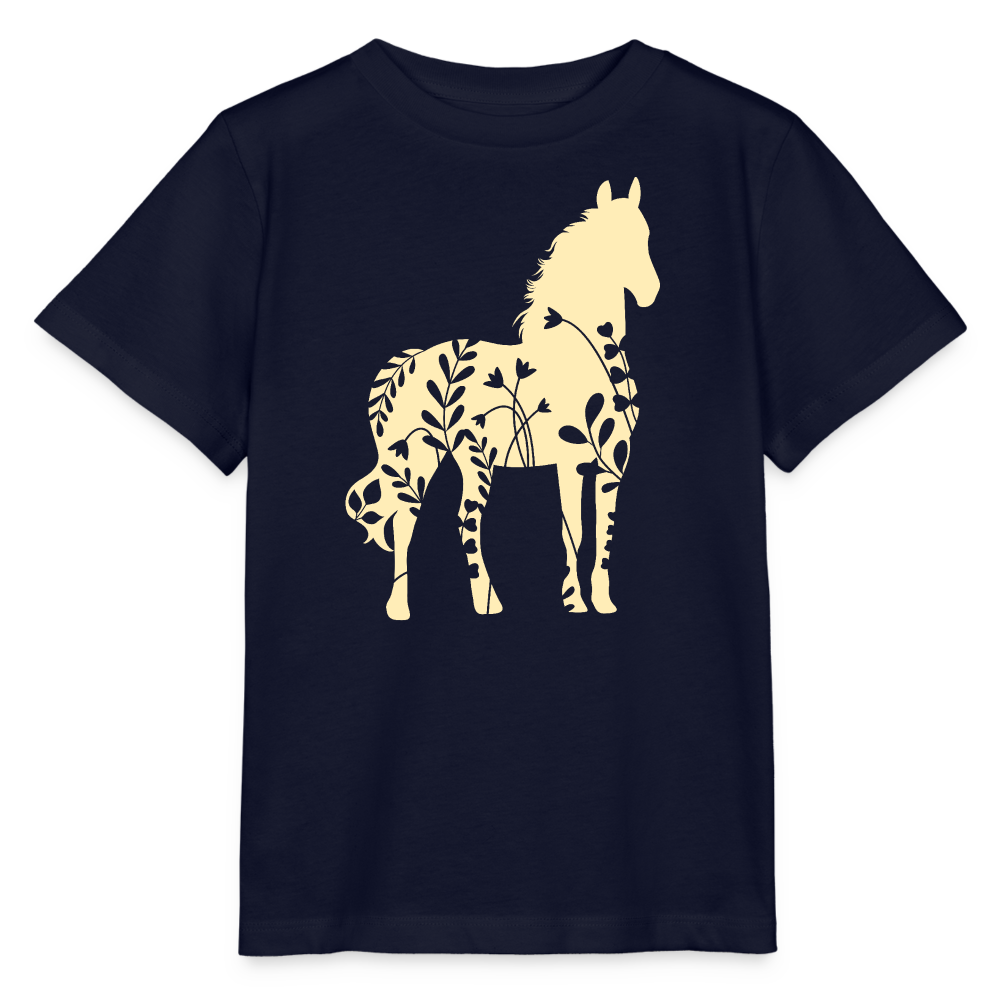 Gelbes Blumen Pferd - Kinder Bio T-Shirt - Navy
