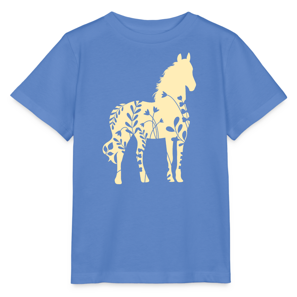 Gelbes Blumen Pferd - Kinder Bio T-Shirt - Blau