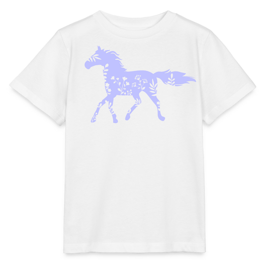 Lila Blumen Pferd - Kinder T-Shirt - Weiß