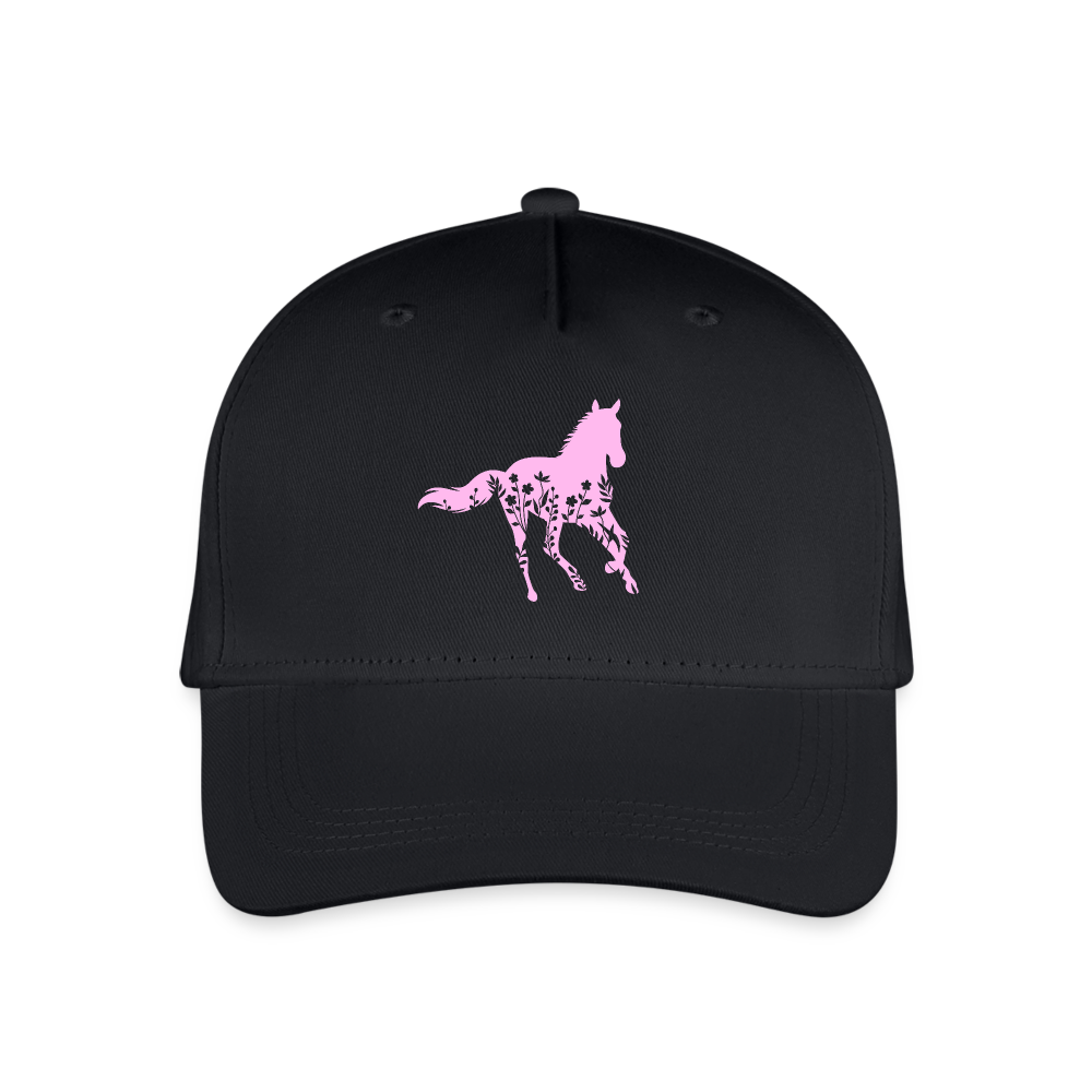 Rosa Blumen Pferd - Kinder Bio Basecap - Schwarz