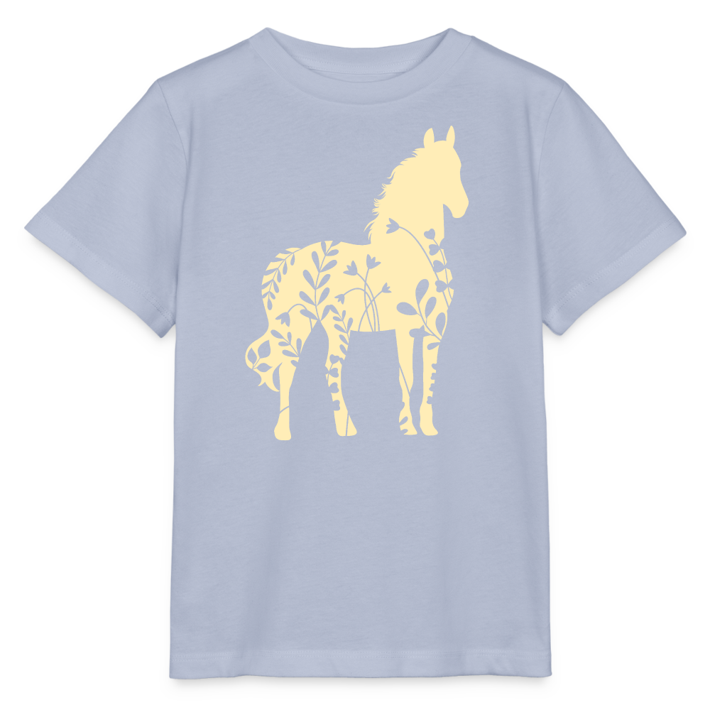 Gelbes Blumen Pferd - Kinder Bio T-Shirt - Lavendel-Violett