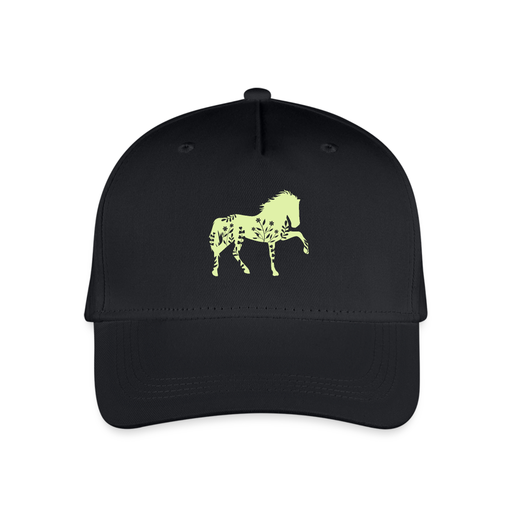 Grünes Blumen Pferd - Kinder Bio Basecap - Schwarz