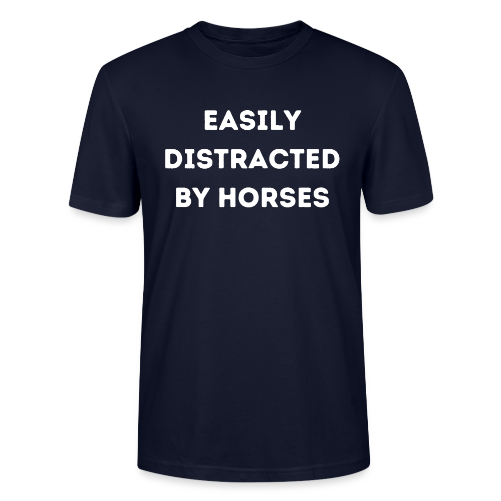 Easily Distracted by horses. - Unisex Bio T-Shirt - Navy