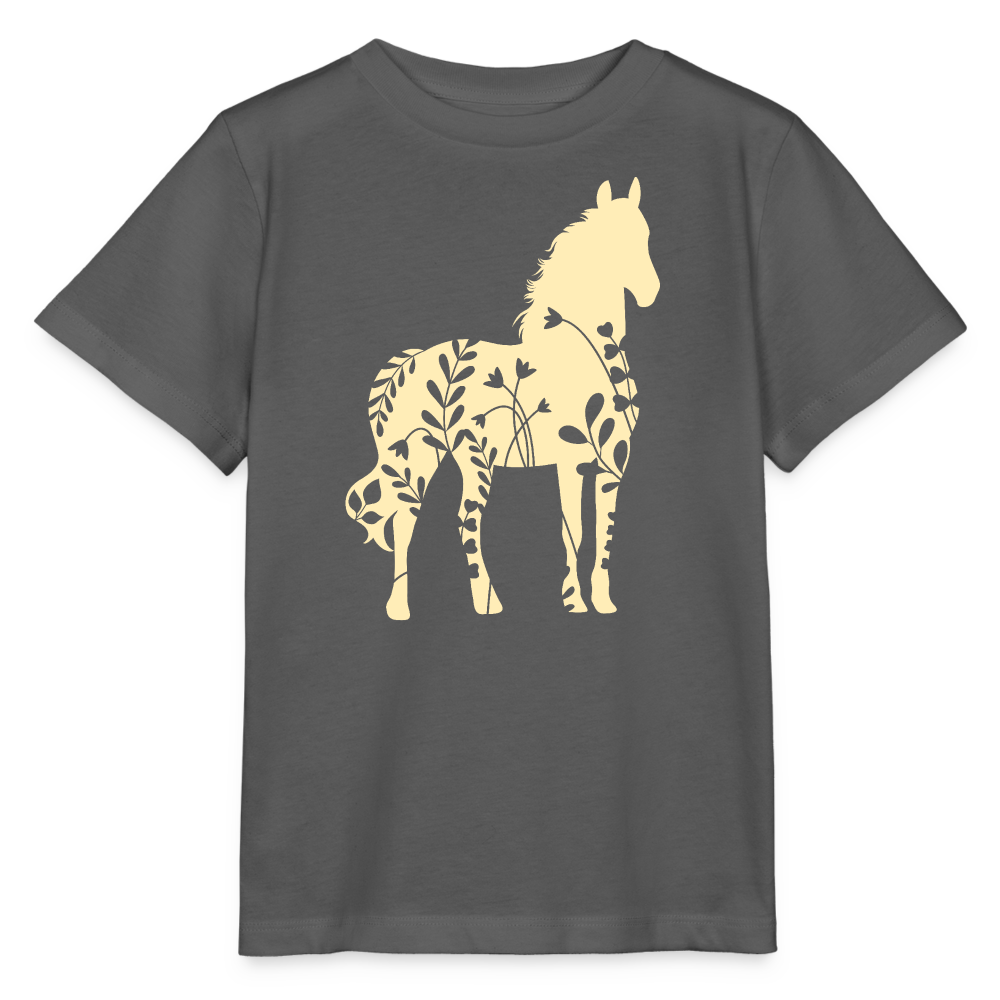 Gelbes Blumen Pferd - Kinder Bio T-Shirt - Anthrazit