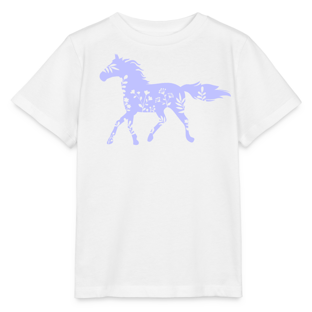 Lila Blumen Pferd - Kinder T-Shirt - Weiß